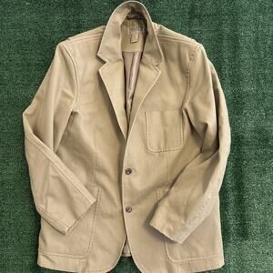 Duluth Trading Co Canvas Blazer Jacket Men's Large Khaki Heavy Sport Coat NWOT